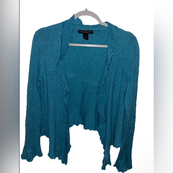 Elena Solano Cardigan Sweater Women Medium Teal 100% Cashmere Bell Sleeve Office - Picture 1 of 7